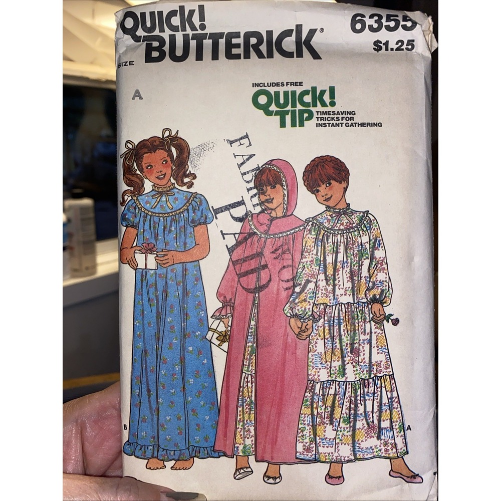 Vintage Butterick 6355 Girls Nightgown Robe Sewing Pattern Size 7-10 Uncut